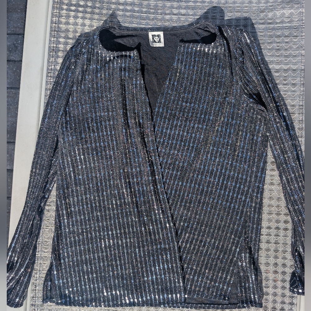 Silver Sequin Open Cardigan